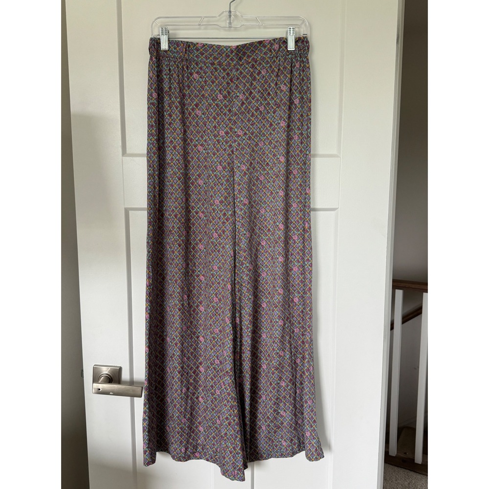 Floreat Loved by Anthropologie Wide Leg Palazzo Pants Purple Teal Floral XS